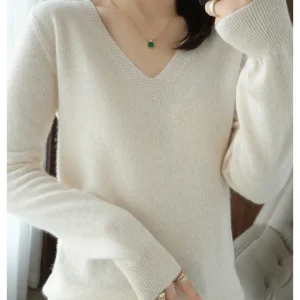 Women's Sweater 2025 Autumn Winter Knitted Pullovers V-neck Slim Fit Bottoming Shirt Solid Soft Knitwear Jumpers Basic Sweaters