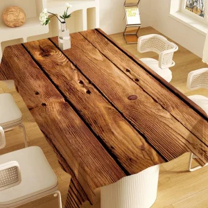 Beautiful Wood Rectangular Tablecloths Washable Wedding Party Kitchen Dining Living Room Birthday Decoration Table