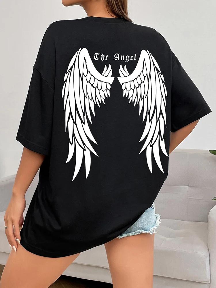 Dark Angel Wing Hot sale Graphic Printed T-Shirts For Women Loose Oversized Clothing Hip Hop Street Tshirt Cotton Short Sleeves - الصورة 12