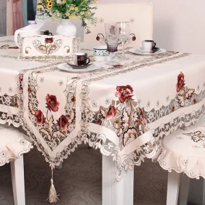 Table Cloth Table Cover Lace European Garden Elegant Embroidered Dining TableCloth Flower Peony Chair Cover Wedding Dust Cover