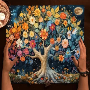 Mysterious Green Tree of Life Tarot Card Tablecloth Wicca Altar Cloth Fantastic Life Tree Tablecloth for Tarot Oracle Card Pad