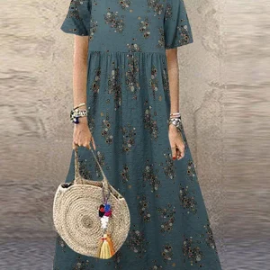 Vintage Printed Maxi Dress Women's Summer Sundress ZANZEA 2025 Casual Short Sleeve Holiday Floral Vestidos Female O Neck Robe