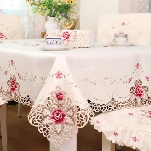 Table Cloth Table Cover Lace European Garden Elegant Embroidered Dining TableCloth Flower Peony Chair Cover Wedding Dust Cover