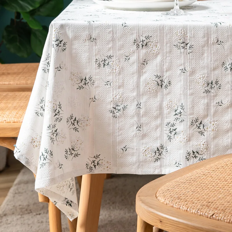 Beige Daisy Lace Tassels Cotton Tablecloth Rectangle Table Cover for Tea Table Decorations Kitchen Living Room Wedding Party Use - الصورة 15