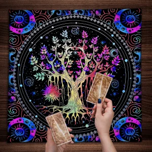 Mysterious Green Tree of Life Tarot Card Tablecloth Wicca Altar Cloth Fantastic Life Tree Tablecloth for Tarot Oracle Card Pad