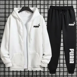 New in Women Tracksuit Trend Printing Hooded Sweatshirts Pants 2Pcs Set Casual Zipper Overcoat Suit Daily Clothing Autumn Winter