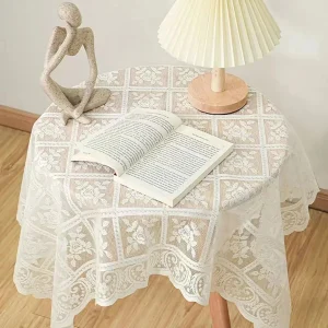 Antique Embroidered Lace Tablecloth - Solid Color Elegant Flower Cutting Process Polyester Square Tablecloth for Wedding Party, Thanksgiving and Home Decoration - Machine Weaving, Durable Weaving, 100% Polyester