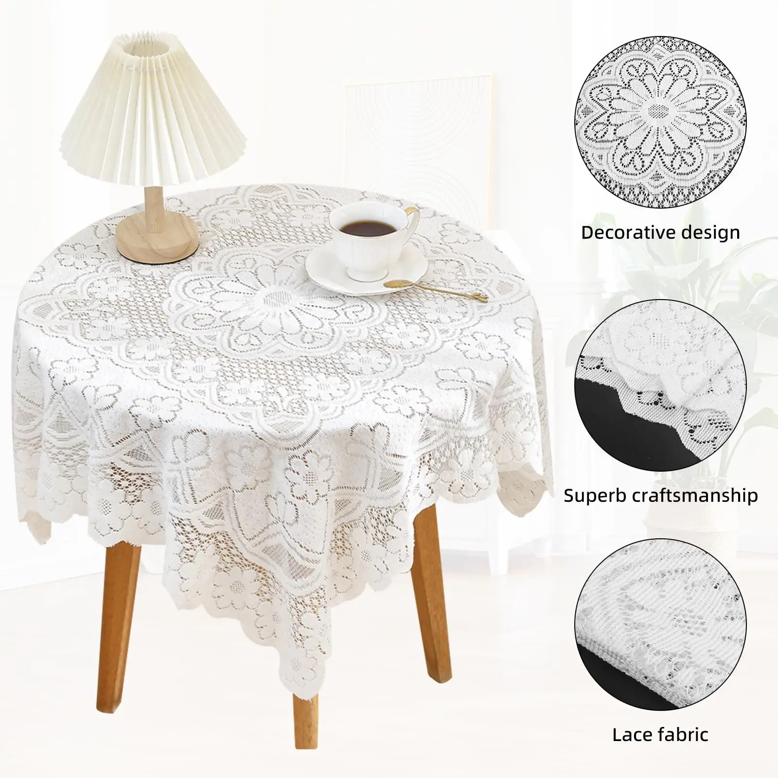 Square Lace Tablecloth White Flower retro European Embroidered Dinning table linen Cover wedding party garden home decoration - الصورة 2