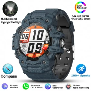 New Military Outdoor Sports Smart Watch Men Bluetooth Call Heart Rate Sports Fitness Compass IP68 Waterproof Rugged Smartwatch