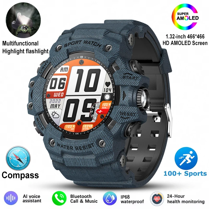 New Military Outdoor Sports Smart Watch Men Bluetooth Call Heart Rate Sports Fitness Compass IP68 Waterproof Rugged Smartwatch - Image 10