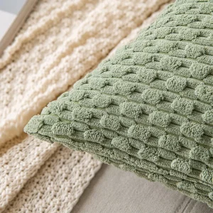 Spring Sage Green Decorative Throw Pillow Covers 18x18 Soft Corduroy Striped Square Pillow Covers for Couch Living Room Bed Sofa