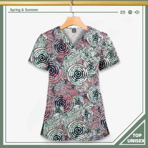 Surgical Uniform Printing Holiday Beautiful Shirt V-neck Style Pocket Design Blouse Surgical Top Woman Men Nurse Medical Uniform
