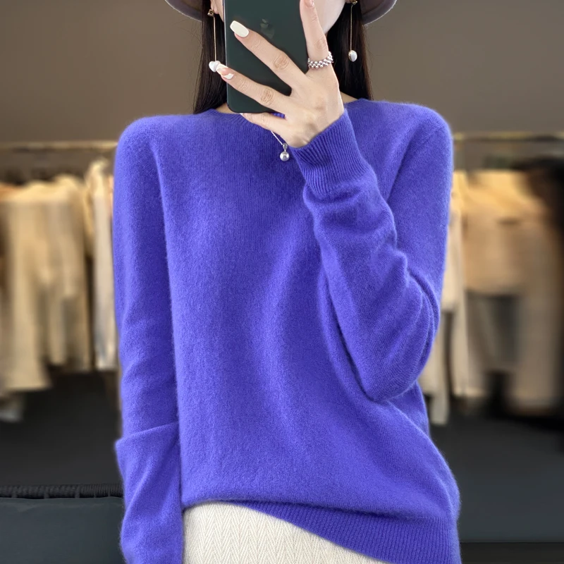 Autumn Winter 100% Merino Wool cashmere Sweater O-Neck Long Sleeve Cashmere Women Knitted Pullover Clothing Top - Image 8