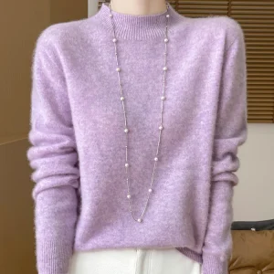 Women's Elegant Basic Style Pullover 100% Merino Wool Knitwear Autumn Winter Warm Solid Casual Loose Exquisite Clothing Tops