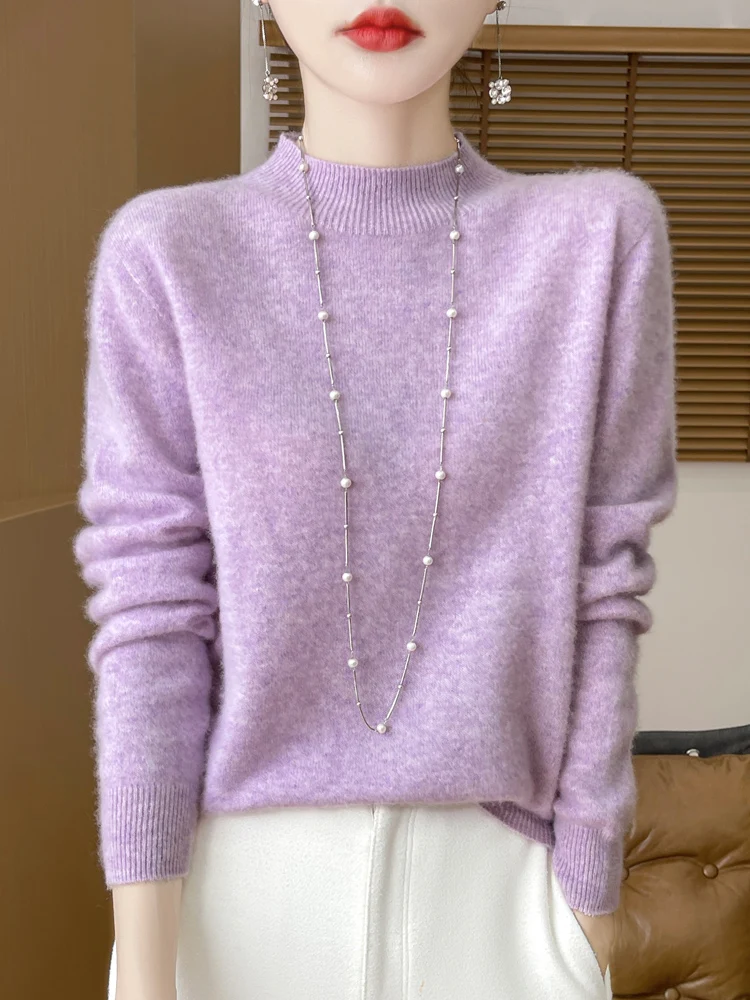 Women's Elegant Basic Style Pullover 100% Merino Wool Knitwear Autumn Winter Warm Solid Casual Loose Exquisite Clothing Tops - Image 15