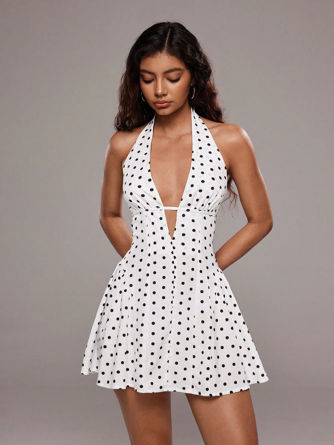 Ladies' summer sexy polka dot print backless hanging neck mini dress - Image 4
