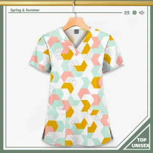 Surgical Uniform Printing Holiday Beautiful Shirt V-neck Style Pocket Design Blouse Surgical Top Woman Men Nurse Medical Uniform
