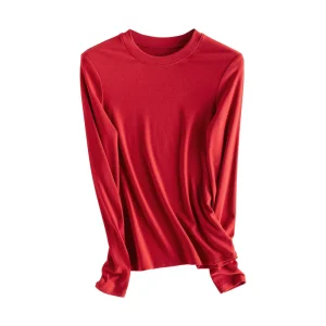 SuyaDream, Women Bottoming T Shirt, 28%Wool 37%Cotton, Long Sleeves, Solid Basic Thermal Shirt, 2025 Autumn Winter Top