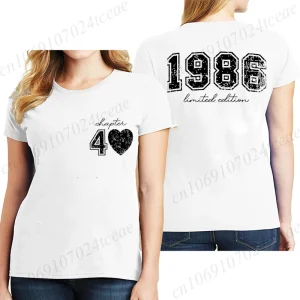 Short Sleeve T-Shirts for Women 40th Birthday Regular Sportswear Vintage 1986 40 Bday Women's Stretch Polyester Casual Creative