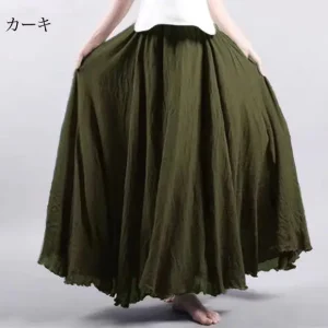 28-Color Mori Girl Literary Cotton Linen Dress Elastic Waist A-line Expansion Skirt Solid Color Ethnic Style Women Long Skirts
