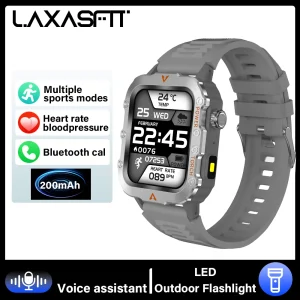 LAXASFIT 2025 New Smart Watch Men's Outdoor Watch 1.85 inch Voice Assistant Bluetooth Call with LED Flashlight Smart Watch