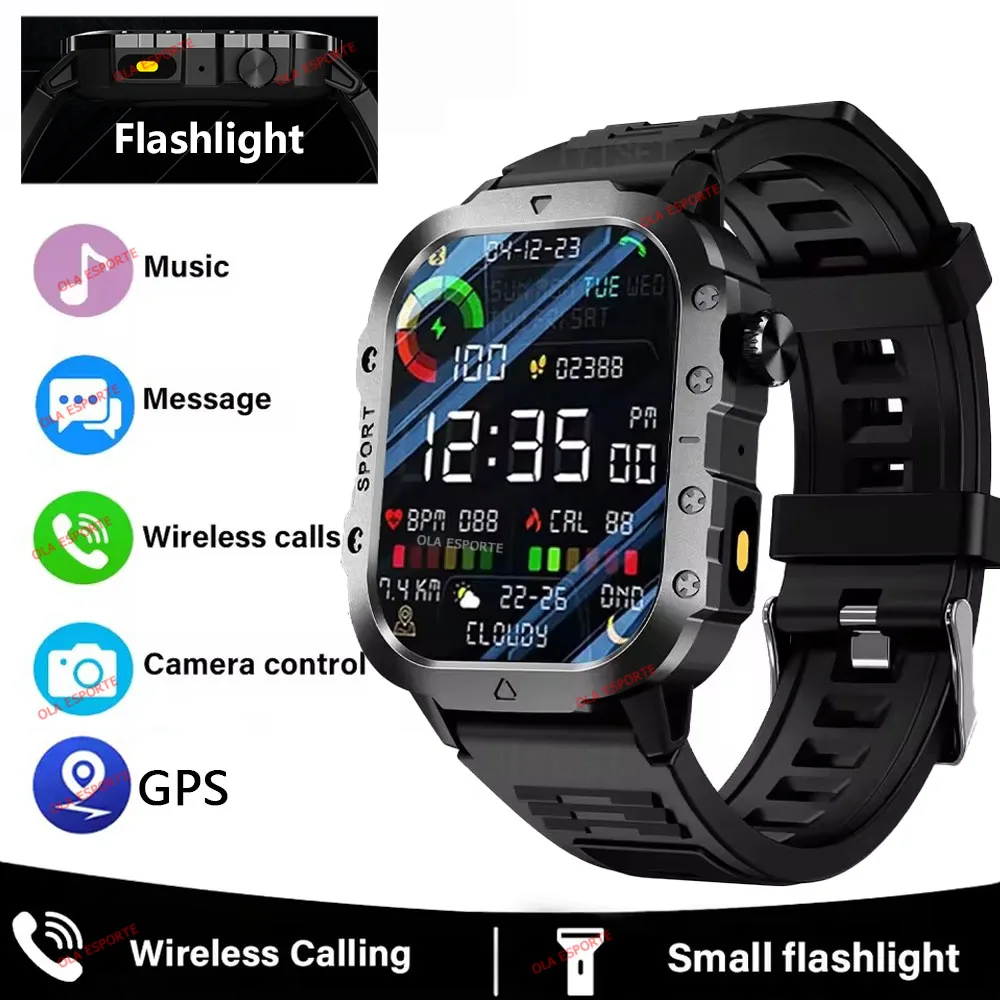 2025 Rugged Military Smart Watch Men's Outdoor Watch 2.01" HD Touch Screen Voice Bluetooth Call Sports Waterproof Smartwatch New - الصورة 10