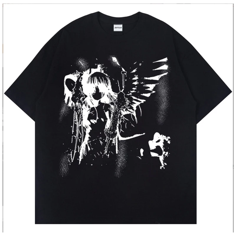 Retro Angel Print Short-sleeved Women T-shirt Summer Harajuku Casual Loose Cotton Oversize Women's T-shirts Female Clothing - الصورة 6