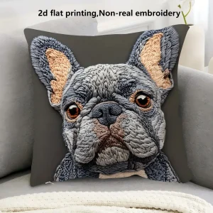 French Bulldog 2D Flat-Printed Pillow Cover: Non-Real Embroidery Magic! Sofa cushion cover, home decoration, 2D printing