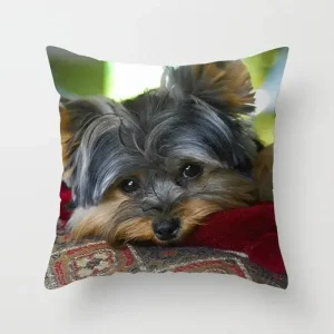 Cute Dog Print Pillowcase Bedroom Sofa Waist Cushion Cover Yorkshire Bichon Yorkshire Decoration Car Decorative Cushion