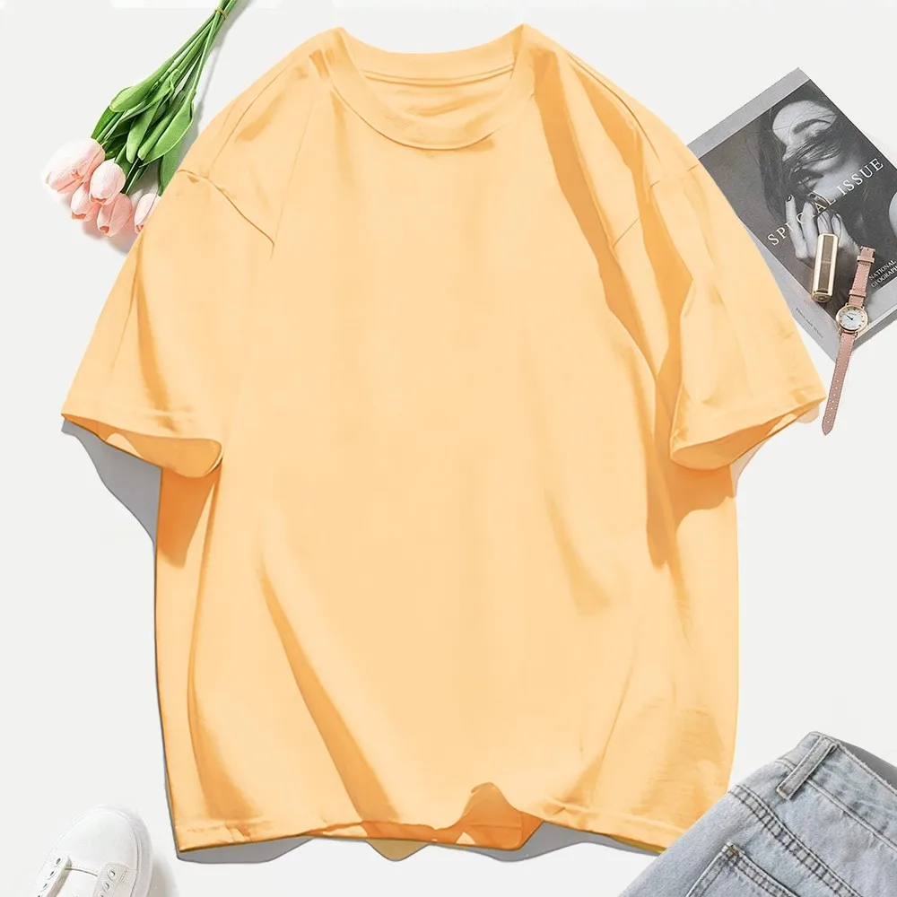 Y2K Woman 100% Cotton T Shirts Solid Color Casual T-Shirt O-Neck Summer Tops For Women Fashion Oversized Female Sportswear - Image 19