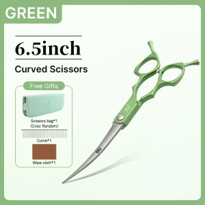 Fenice 6.5 Inch Colorful Straight Curved Thinning Chunker Shears Beginner Friendly Scissors Kit for Practice &Home Groomer Us