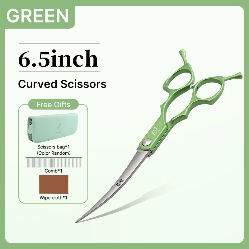 Fenice 6.5 Inch Colorful Straight Curved Thinning Chunker Shears Beginner Friendly Scissors Kit for Practice &Home Groomer Us - الصورة 8