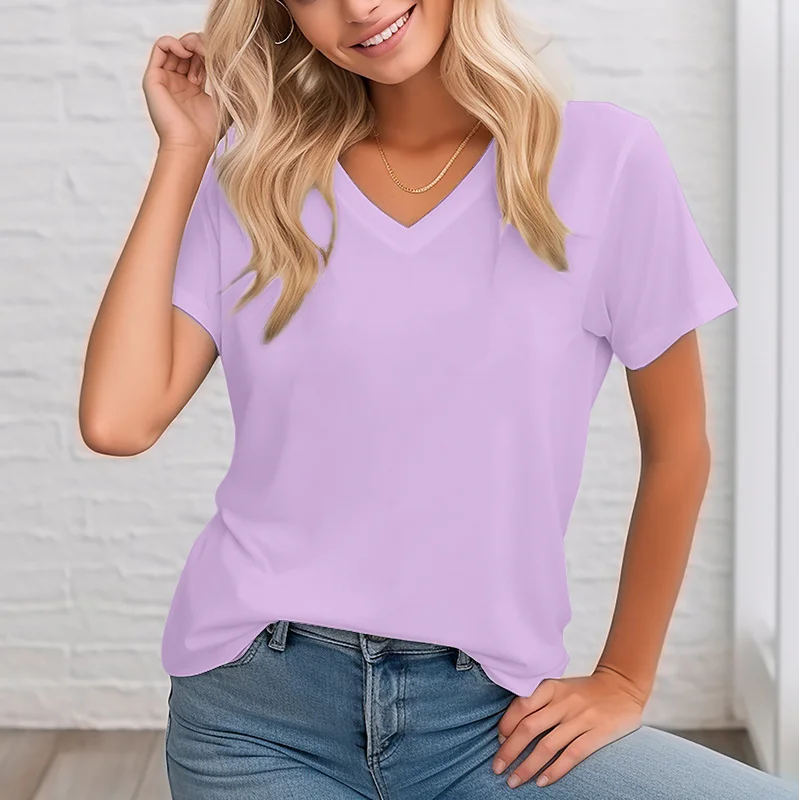 Women's short-sleeved T-shirt solid color design summer tops soft texture comfortable breathable personality daily wear - Image 6