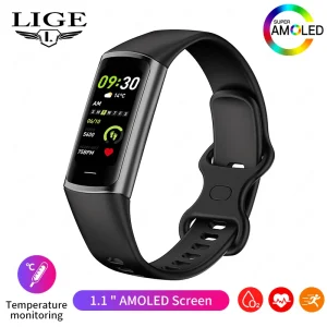 LIGE New Fashion Smartwatch Men Women Temperature Blood Oxygen Monitoring Bracelet Sports Waterproof Smart Watch For Man Laides