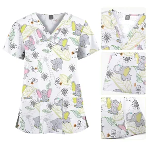 Surgical Uniform Printing Holiday Beautiful Shirt V-neck Style Pocket Design Blouse Surgical Top Woman Men Nurse Medical Uniform