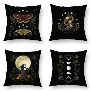 Home Decor Halloween-Themed Moon And Witch Pillowcases Pattern Cushion Cover Suitable For Sofa Bedroom Car Pillow Cover