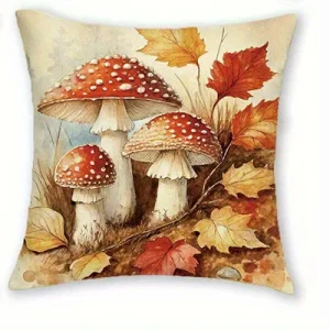 Home Decor Autumn-themed Fox, Pumpkins, Lantern & Mushrooms Pillow Covers Pattern Cushion Cover Suitable for Sofa Bedroom Car