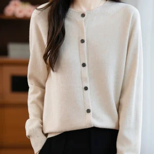 Classic Merino Wool Woman Sweater Basic Female Autumn Winter Knitted Cardigan Elegant Ladies Cashmere Long Sleeve Clothing Tops