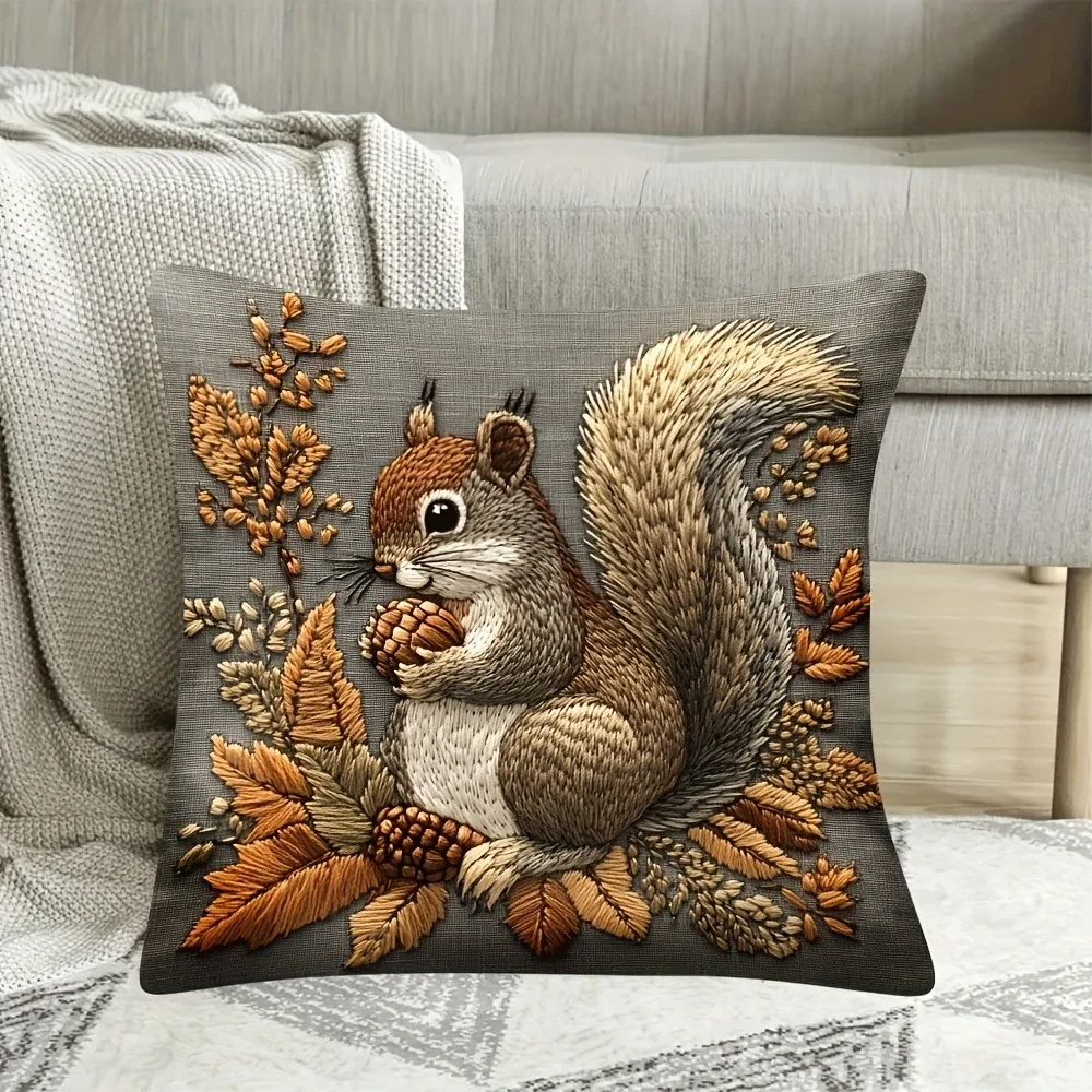Squirrel Pillow Cover: Nature's Artistry for Your Home Sofa cushion cover, home decoration, 2D printing - الصورة 2