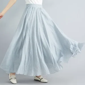 28-Color Mori Girl Literary Cotton Linen Dress Elastic Waist A-line Expansion Skirt Solid Color Ethnic Style Women Long Skirts