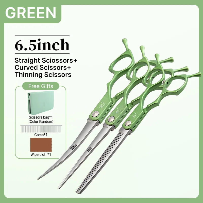 Fenice 6.5 Inch Colorful Straight Curved Thinning Chunker Shears Beginner Friendly Scissors Kit for Practice &Home Groomer Us - الصورة 20