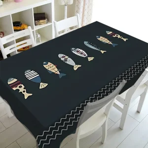 Bohemian Sardine Pattern Tablecloth, Polyester Table Cover with Colorful Fish Design Table Runner Modern Home Decor Accessory