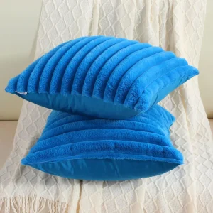 Faux Rabbit Fur Square Cushion Cover Big Thick Striped Super Soft Solid Color Pillow Cover 24×24inch Sofa Decor Cushion Covers