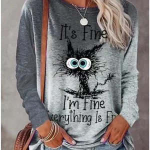 Fashion Women's Long sleeve Casual O-neck Cute Cat Sweatshirts Tops 3D Print Clothes Animal Pullovers Kawaii Girl Clothing Tops
