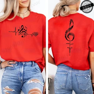Musical Notes Printed T-Shirt for Women,Heartbeat Music Graphic Tee Shirts Clothes,Aesthetic Women's Tee T-Shirts Musician Gift