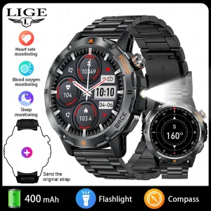 LIGE Smart Watch Men's Sports Watch Compass Flashlight 400mAh Large Battery Bluetooth Call Outdoor Waterproof Durable Smartwatch