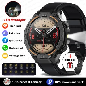 Smartwatch Military Men 360*360 HD Screen Flashlight Health Monitor Waterproof Heart Rate BT Call Smart Watch