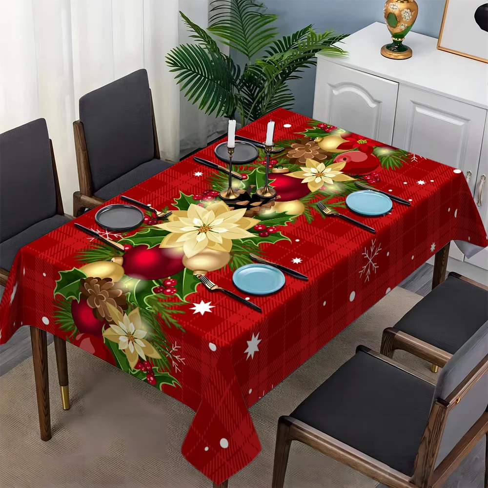 Christmas Holly Berry Rectangle Tablecloth Holiday Party Decor Reusable Tablecloth for Table Party Supplies Christmas Decoration - الصورة 2