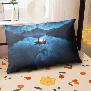 Starry Sky Sunset Sea Pillow, 2D Night Scene Pillow Core and Case Set, Aesthetic Pillow for Student Dormitory
