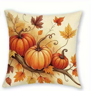 Home Decor Autumn-themed Fox, Pumpkins, Lantern & Mushrooms Pillow Covers Pattern Cushion Cover Suitable for Sofa Bedroom Car